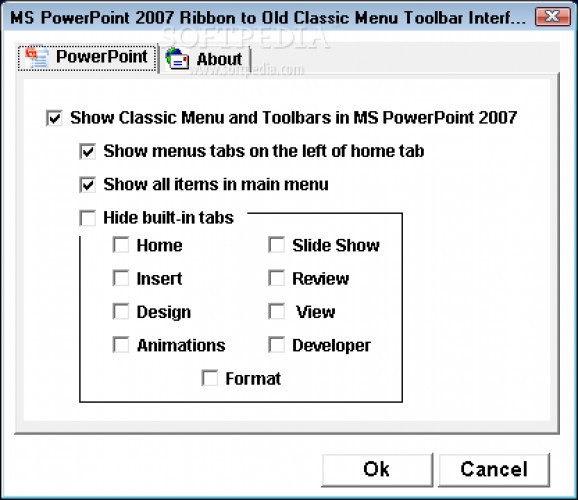 MS PowerPoint 2007 Ribbon to Old Classic Menu Toolbar Interface Software screenshot