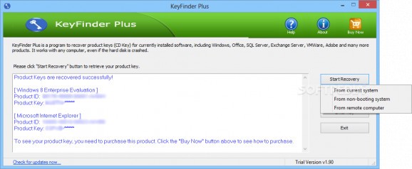 KeyFinder Plus (formerly MS Product Key Recovery) screenshot
