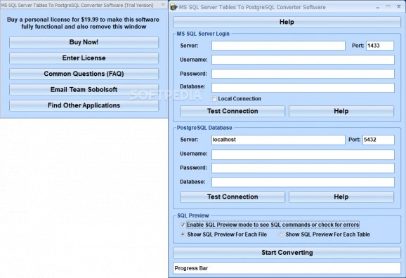 MS SQL Server Tables To PostgreSQL Converter Software screenshot