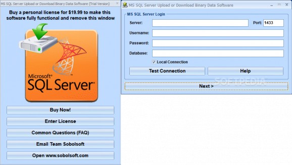 MS SQL Server Upload or Download Binary Data Software screenshot