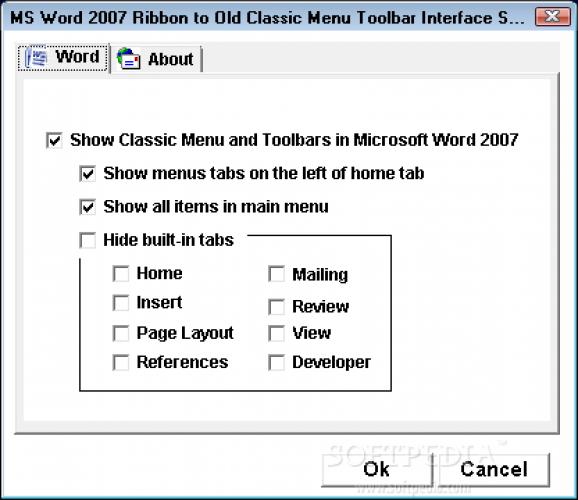 MS Word 2007 Ribbon to Old Classic Menu Toolbar Interface Software screenshot