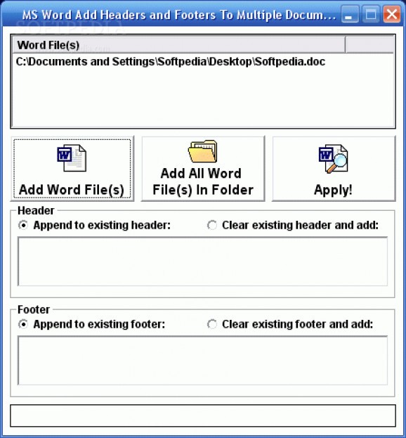 MS Word Add Headers and Footers To Multiple Documents Software screenshot
