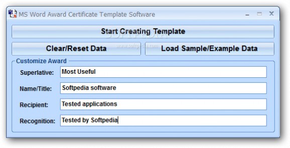 MS Word Award Certificate Template Software screenshot