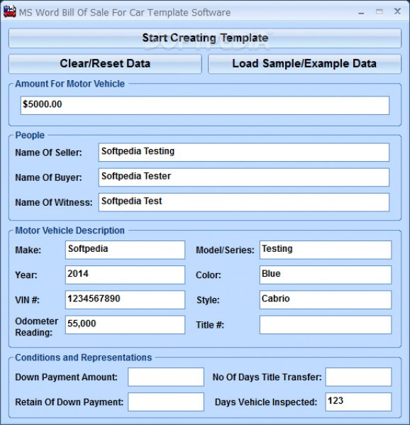 MS Word Bill of Sale For Car Template Software screenshot