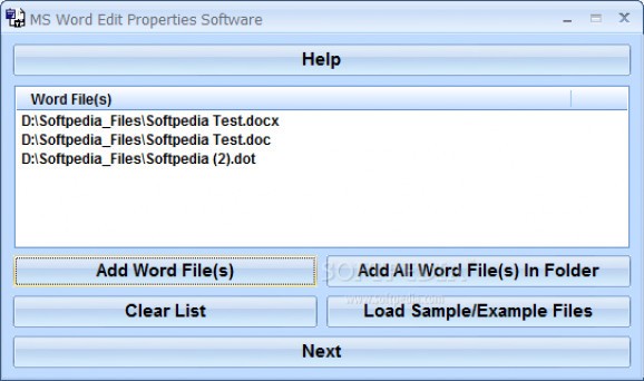 MS Word Edit Properties Software screenshot