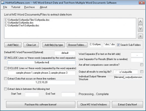 MS Word Extract Data and Text from Multiple Word Documents screenshot