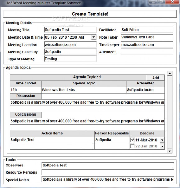 MS Word Meeting Minutes Template Software screenshot