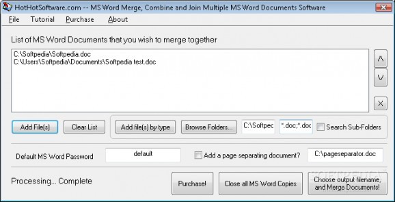 MS Word Merge, Combine and Join Multiple MS Word Documents Software screenshot