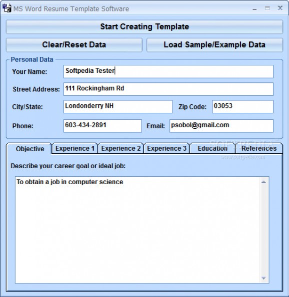 MS Word Resume Template Software screenshot