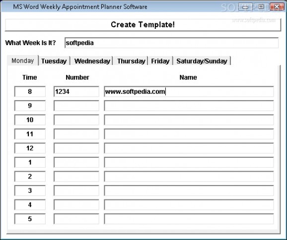MS Word Weekly Appointment Planner Software screenshot