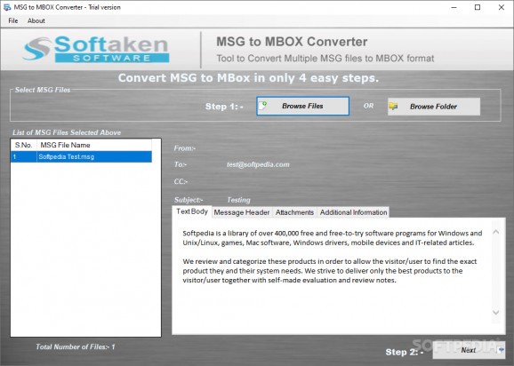 MSG to MBOX screenshot