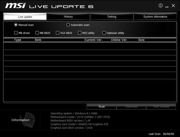 MSI Live Update screenshot
