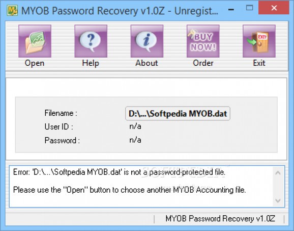 MYOB Password Recovery screenshot