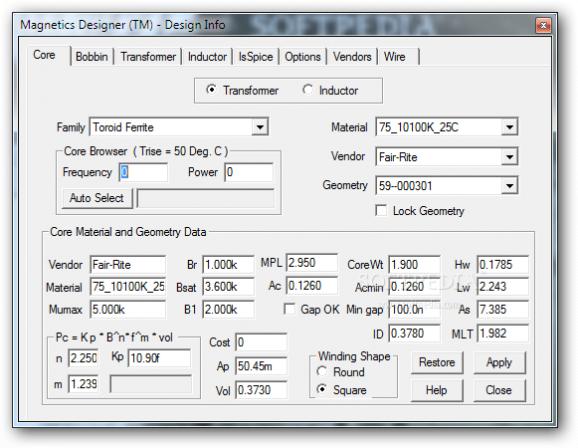 Magnetics Designer screenshot