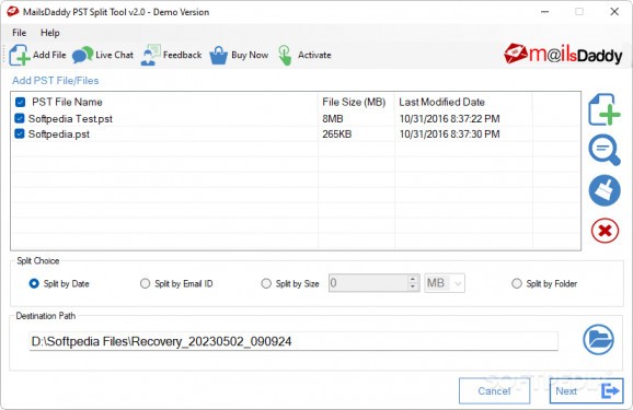 MailsDaddy PST Split Tool screenshot