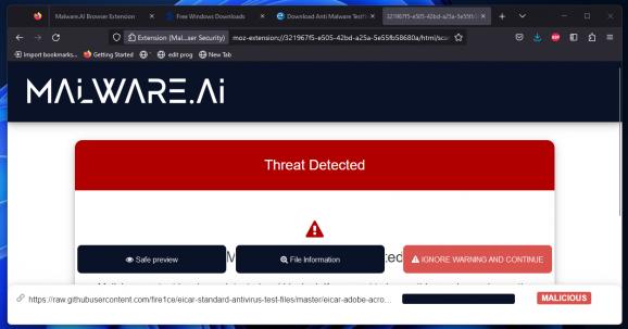 Malware.AI Browser Security screenshot