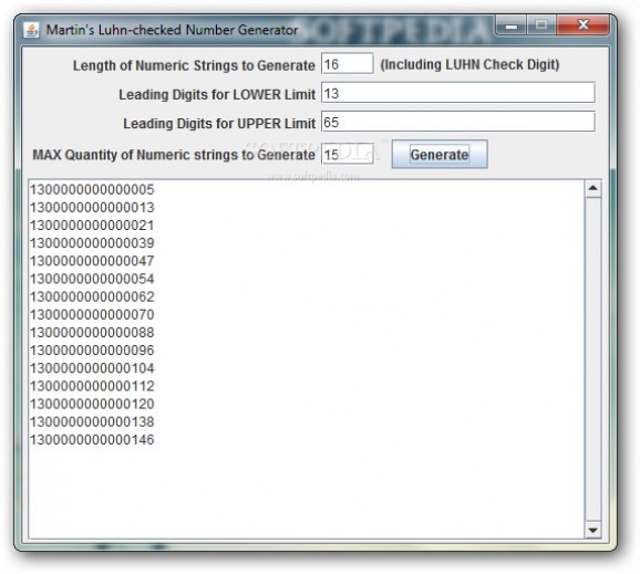 Martin's Luhn-checked Number Generator screenshot