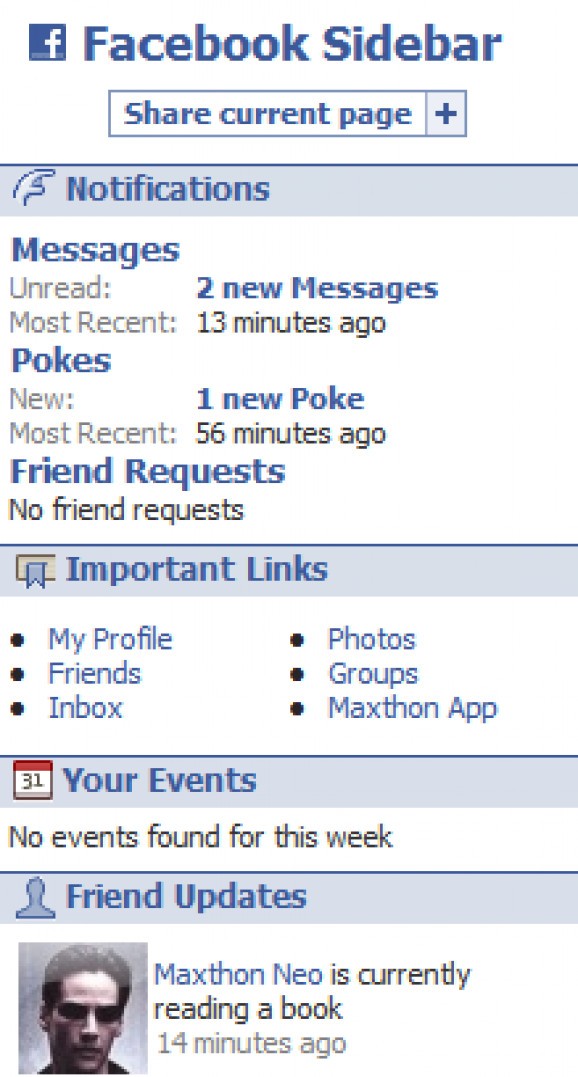 Maxthon Facebook Sidebar screenshot