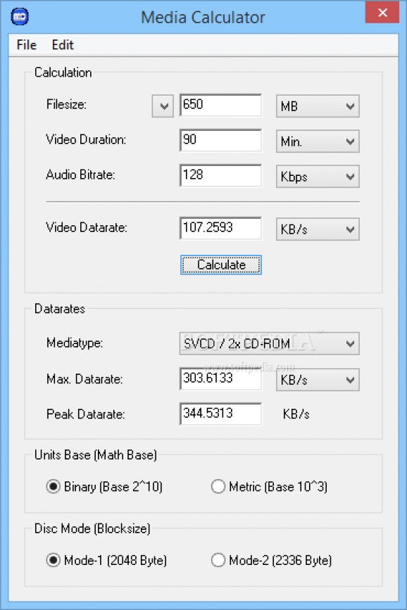 Media Calculator screenshot