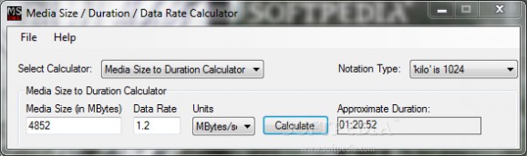 Media Size Calculator screenshot