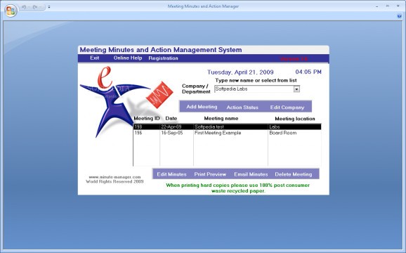 Meeting Minutes and Action Management System screenshot