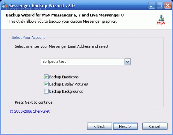 Messenger Backup Wizard screenshot