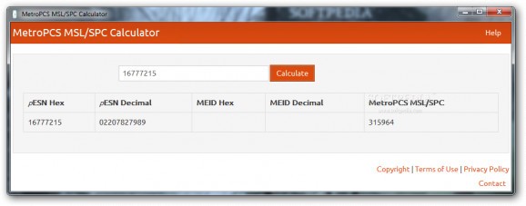 MetroPCS MSL/SPC Calculator screenshot