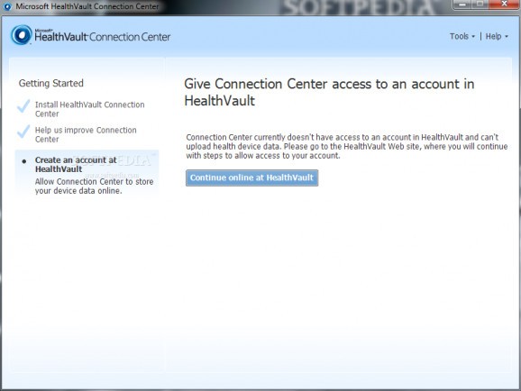 Microsoft HealthVault Connection Center screenshot