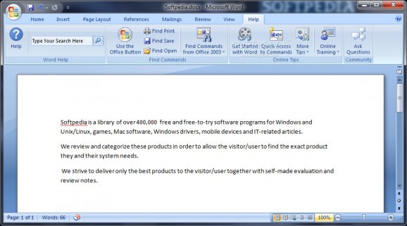 Microsoft Office 2007 Help Tab screenshot