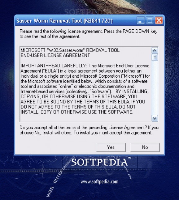 Microsoft Sasser (A-F) Worm Removal Tool screenshot