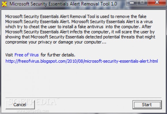 Microsoft Security Essentials Alert Removal Tool screenshot
