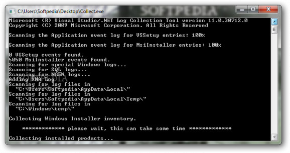 Microsoft Visual Studio and .NET Framework Log Collection Tool screenshot