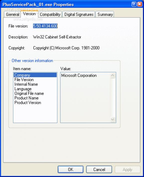 Microsoft Windows XP Plus! Service Pack screenshot