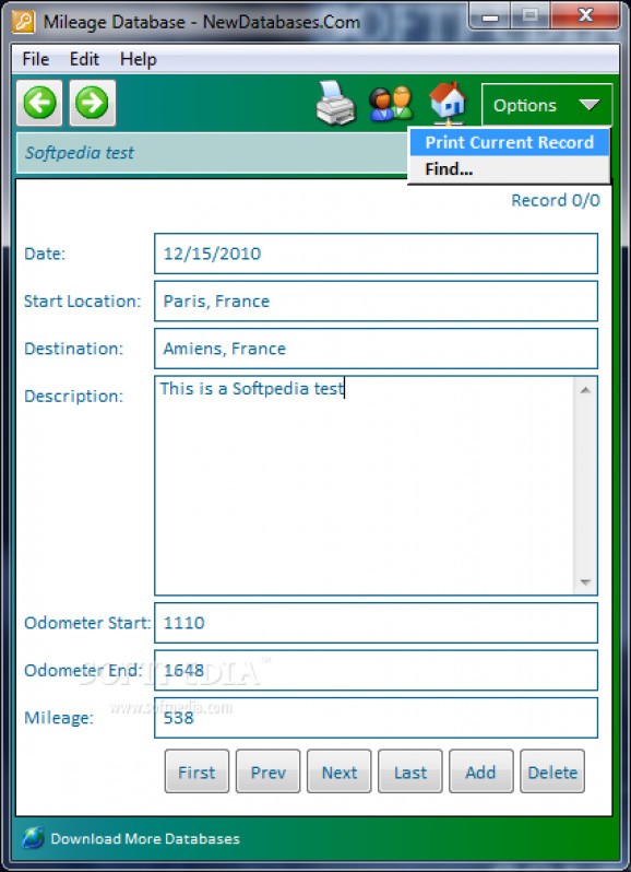Mileage Database screenshot