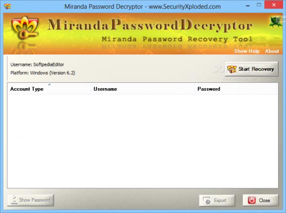 MirandaPasswordDecryptor screenshot
