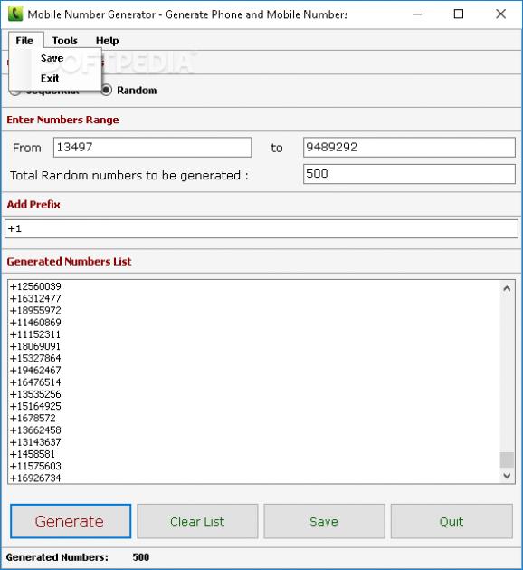 Mobile Number Generator screenshot