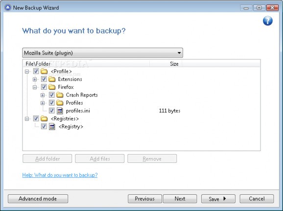 Mozilla Suite Backup4all Plugin screenshot