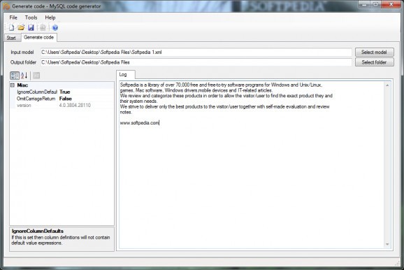 MySQL code generator screenshot