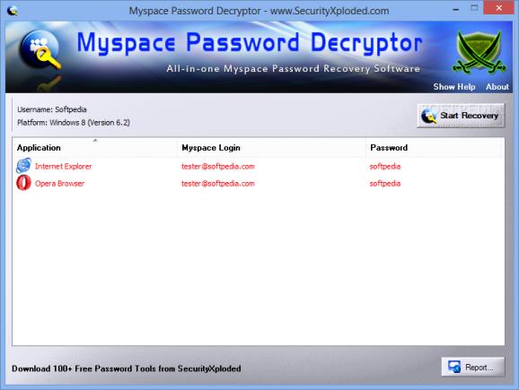 Myspace Password Decryptor screenshot