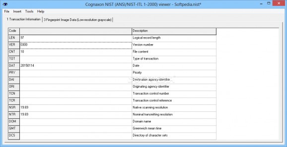 Cognaxon NIST (ANSI/NIST-ITL 1-2000) viewer screenshot
