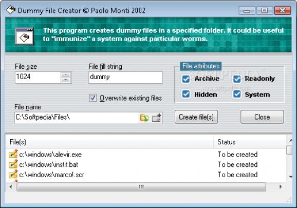 NOD32 Dummy File Creator Utility screenshot