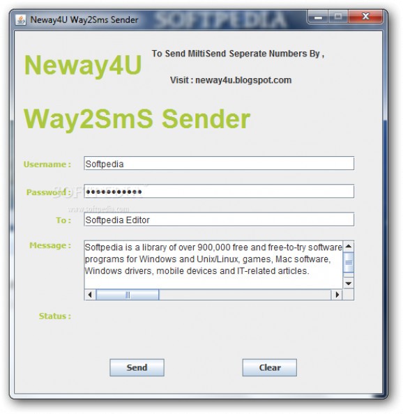 Neway4U Way2SMS Sender screenshot