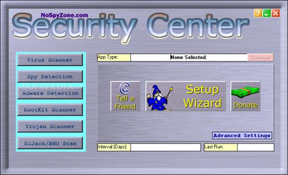 NoSpyZone Security Center screenshot