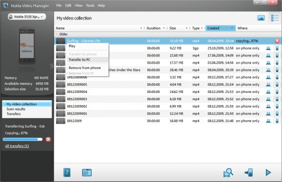 Nokia Video Manager screenshot