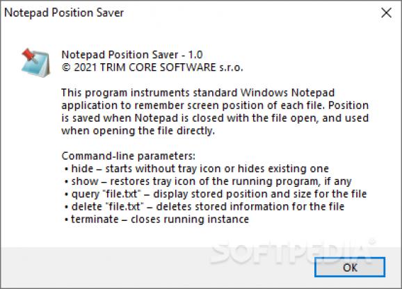 Notepad Position Saver screenshot
