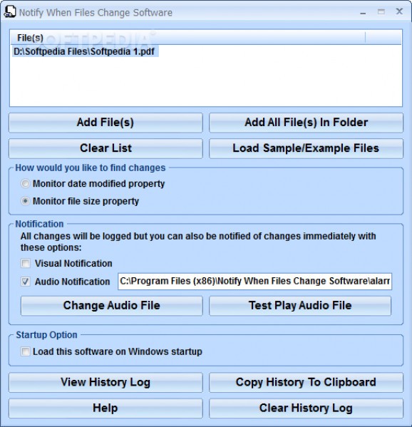 Notify When Files Change Software screenshot