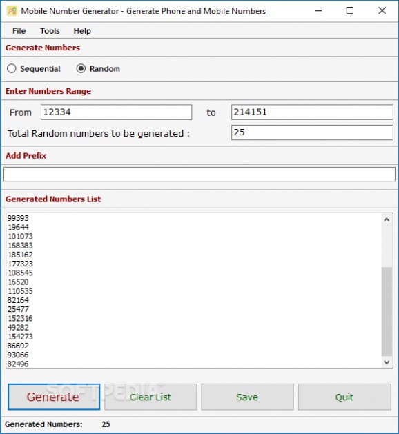 Mobile Number Generator screenshot