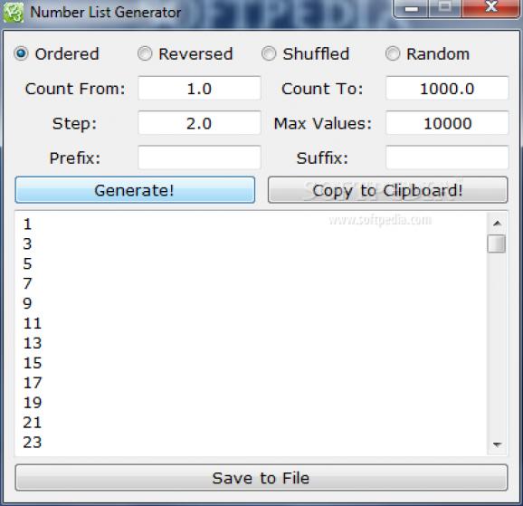 Number List Generator screenshot