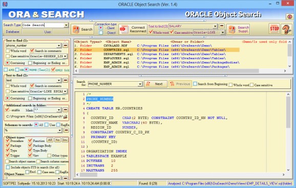 ORACLE Object Search screenshot