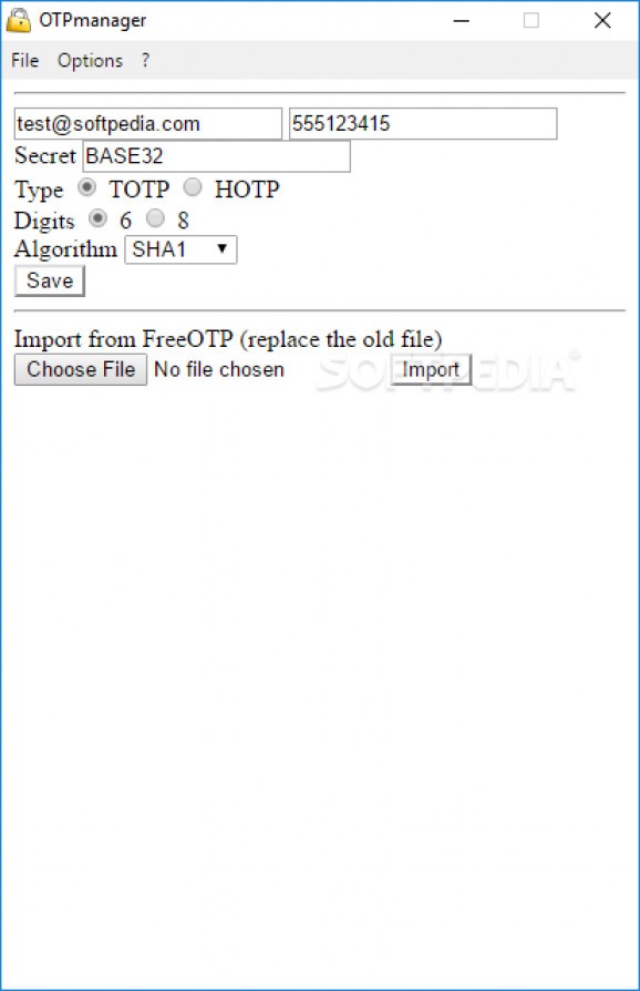 OTPmanager screenshot